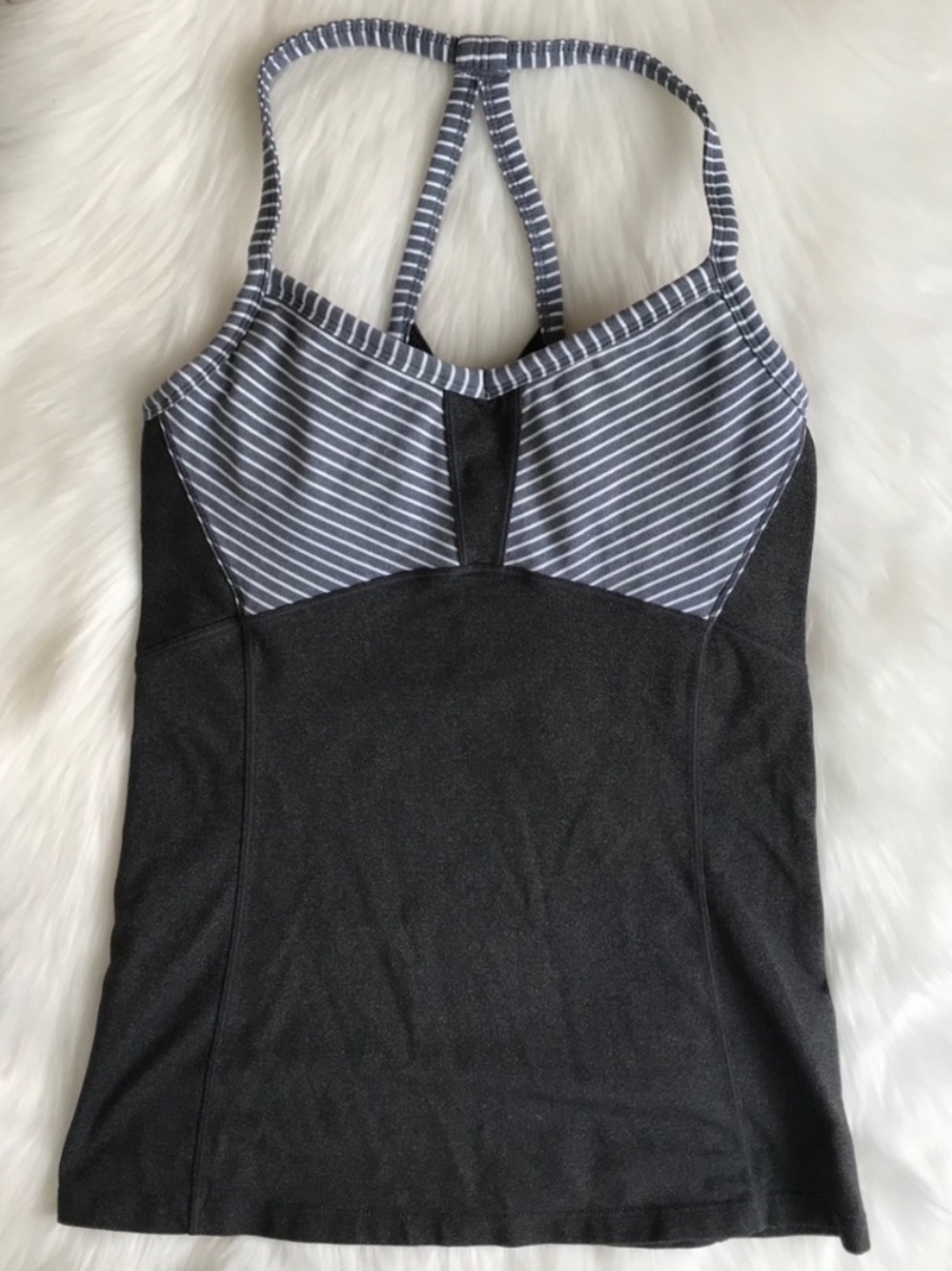 Athleta Gray Blue White Stripe Yoga Tank Top